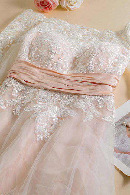 Robe Pastel Saumon Asymétrique Dentelle Chic - gallery 3