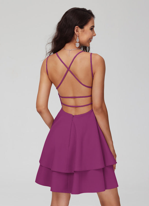 Robe Pastel Rose Trapèze Col V Court - gallery 2