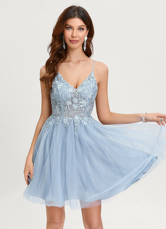 Robe Pastel Bleu Ciel Trapèze Tulle - gallery 3
