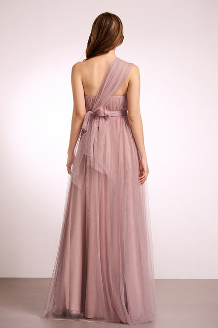 Robe Pastel Rose Décolleté Asymétrique Tulle - gallery 6