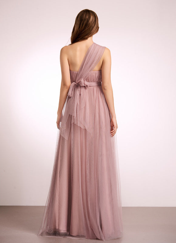 Robe Pastel Rose Décolleté Asymétrique Tulle - gallery 6