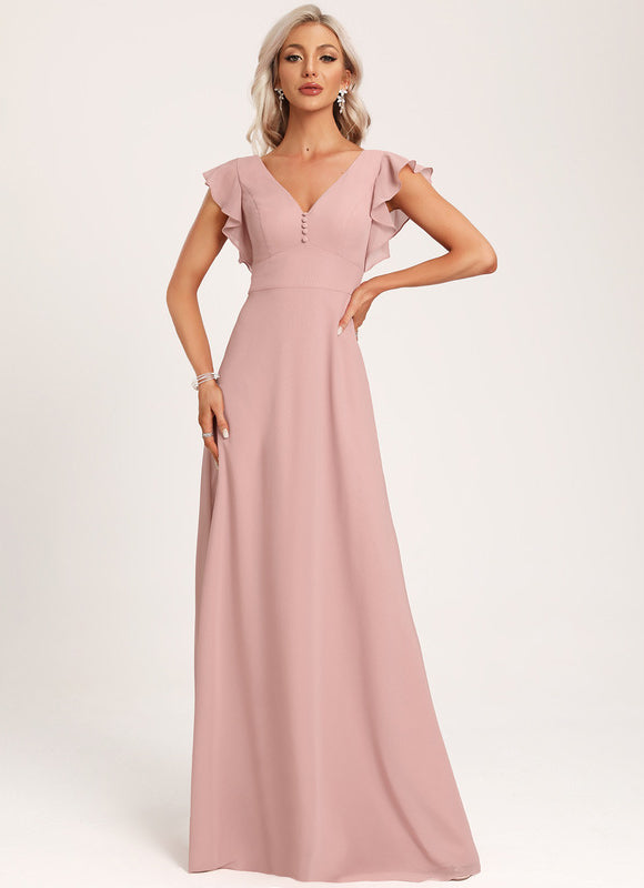 Robe Pastel Bleu Poussiéreux Poudré Demoiselle D'Honneur Élégante - gallery 3