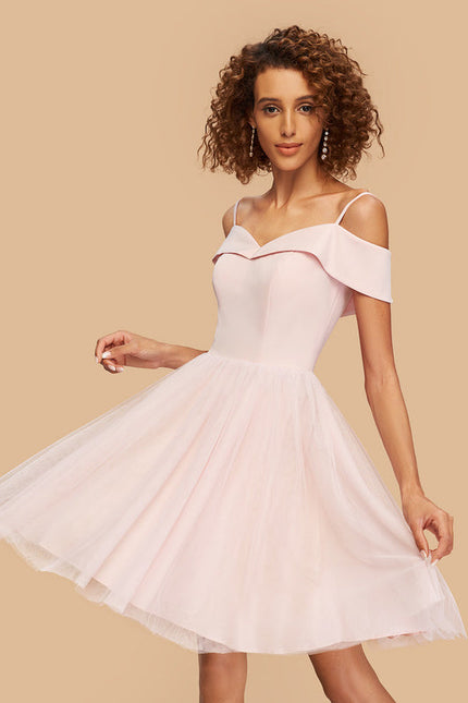 Robe Pastel Rose Épaule Dénudée Crêpe Tulle