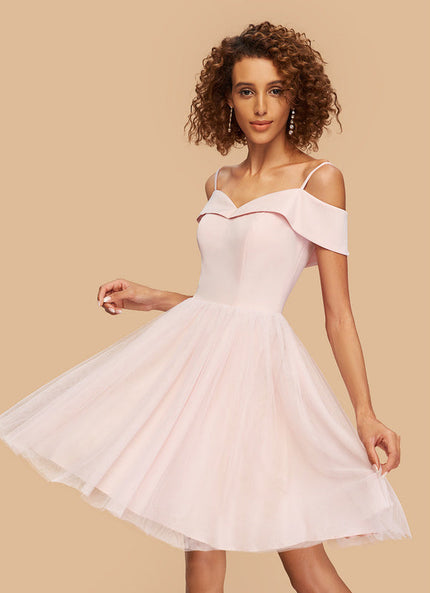 Robe Pastel Rose Épaule Dénudée Crêpe Tulle
