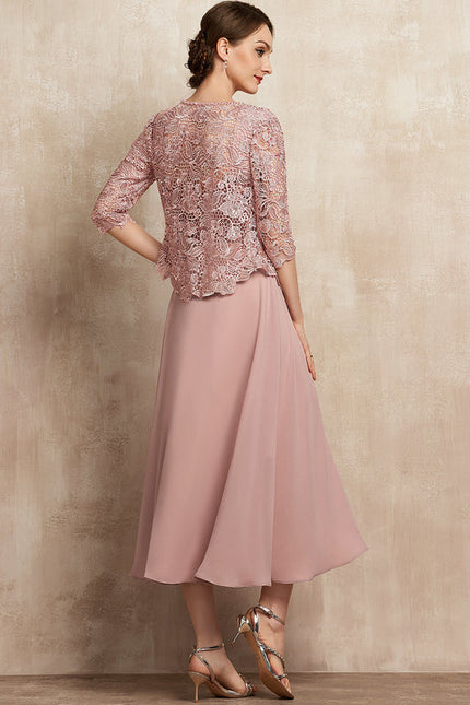 Robe Pastel Rose Mousseline Dentelle Élégante - gallery 5