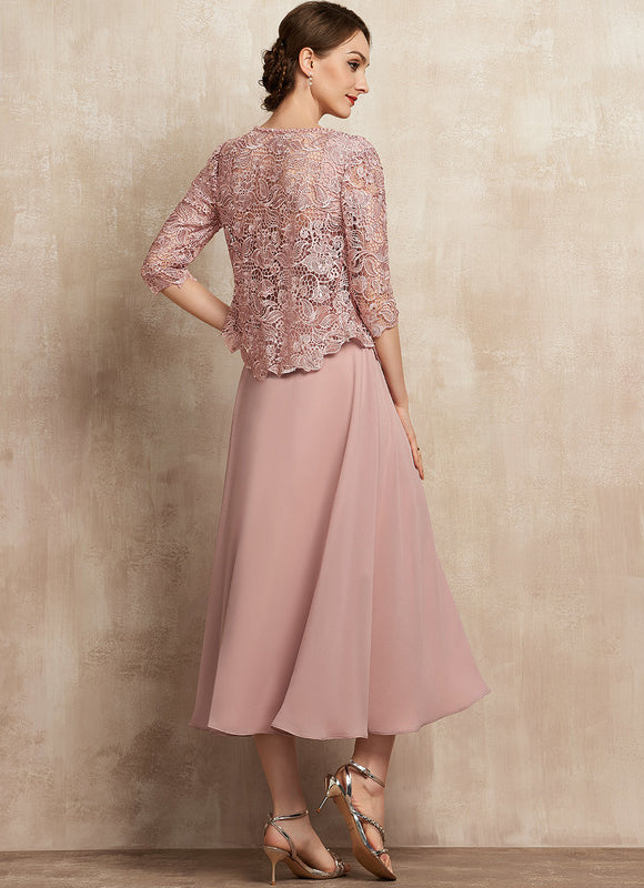 Robe Pastel Rose Mousseline Dentelle Élégante - gallery 5