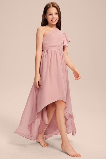 Robe Pastel Rose Décolleté Asymétrique Junior - gallery 3