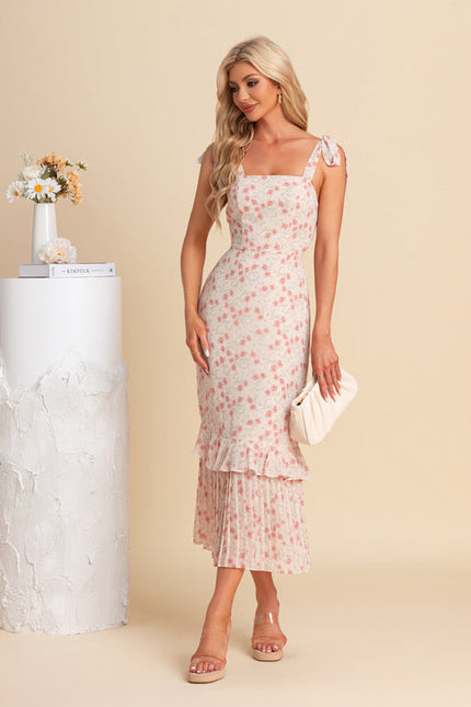 Robe Pastel Rose Fleurie Sirène Midi - gallery 6
