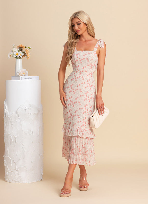 Robe Pastel Rose Fleurie Sirène Midi - gallery 6