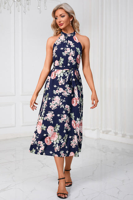 Robe Pastel Verte Imprimée Fleuri Midi - gallery 8