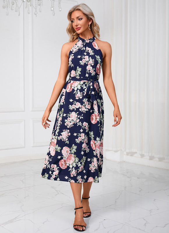 Robe Pastel Verte Imprimée Fleuri Midi - gallery 8