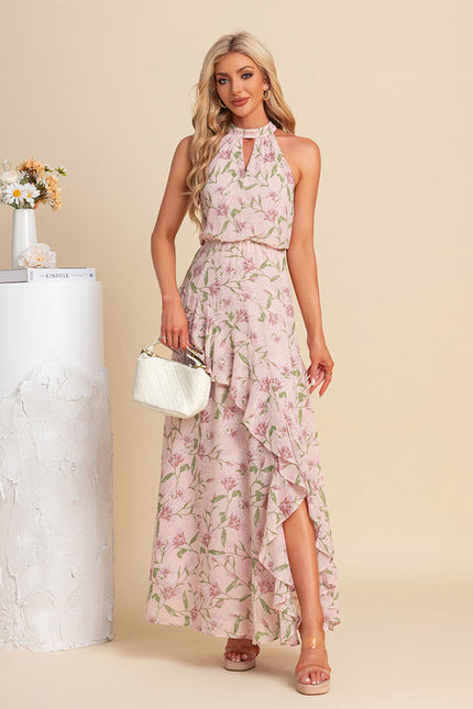 Robe Pastel Rose Imprimé Fleurs Maxi