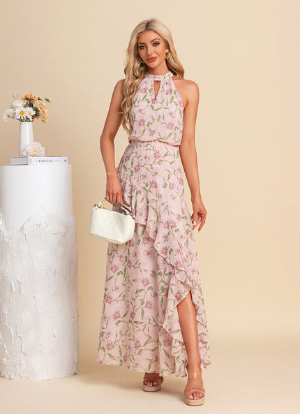Robe Pastel Rose Imprimé Fleurs Maxi