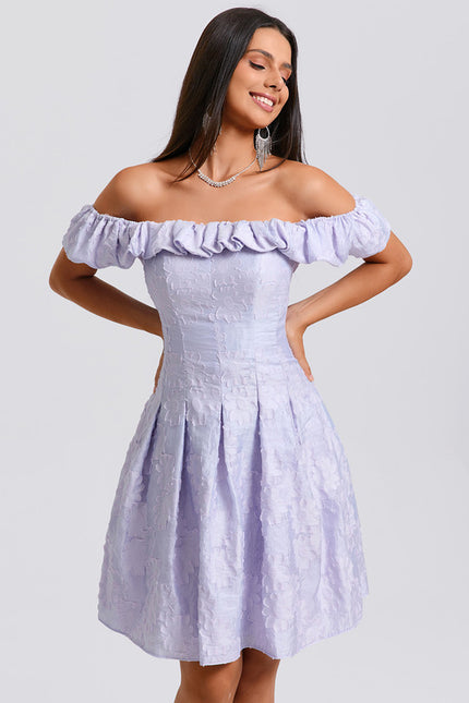 Robe Pastel Lavande Épaule Dénudée Courte - gallery 4