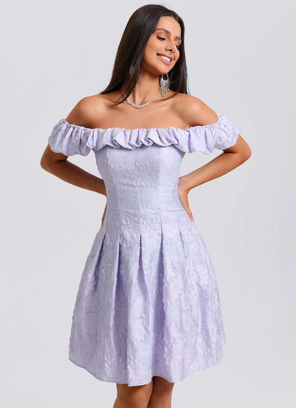 Robe Pastel Lavande Épaule Dénudée Courte - gallery 4
