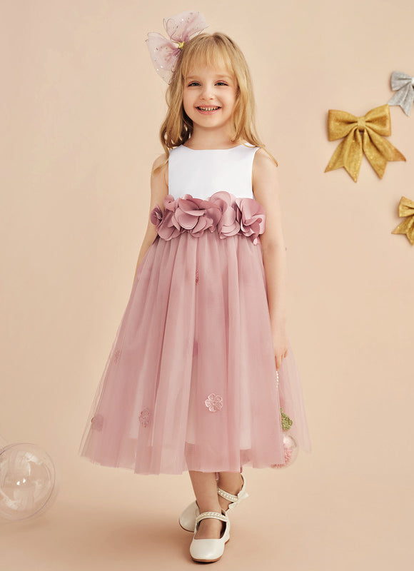 Robe Pastel Rose À Fleurs 3D Fille - gallery 1