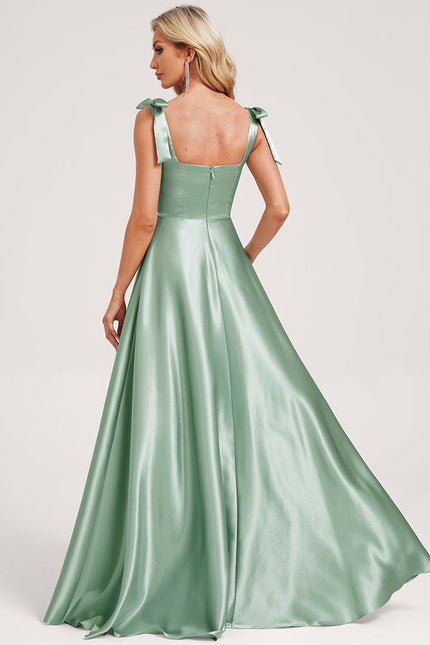 Robe Pastel Verte Trapèze Longue Satin - gallery 4