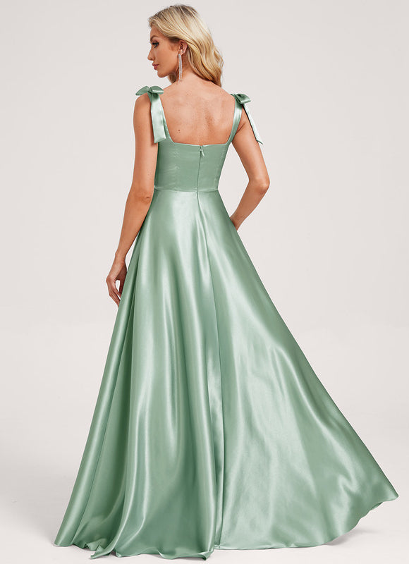 Robe Pastel Verte Trapèze Longue Satin - gallery 4