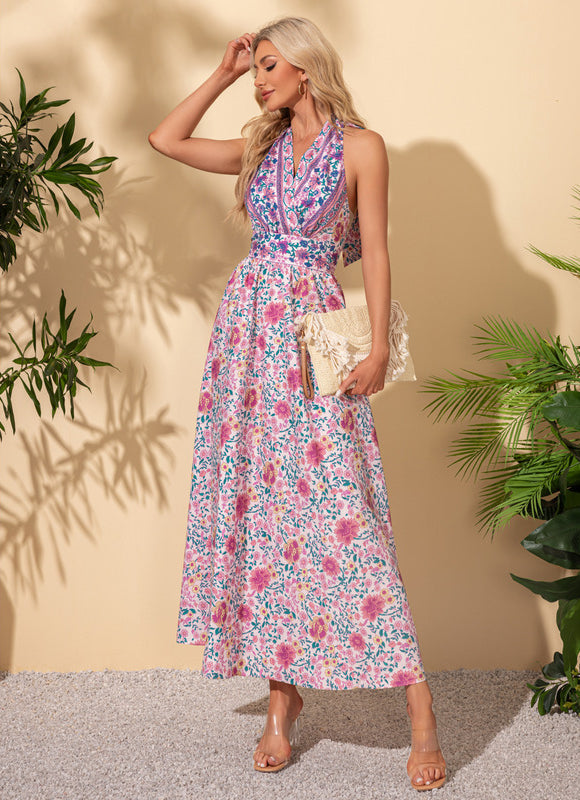 Robe Pastel Imprimé Fleurs Mauve Maxi - gallery 1