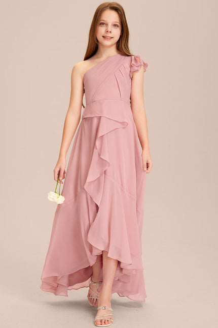 Robe Pastel Rose Décolleté Asymétrique Volants - gallery 1