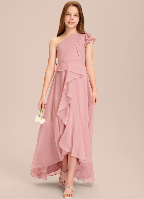 Robe Pastel Rose Décolleté Asymétrique Volants - gallery 1