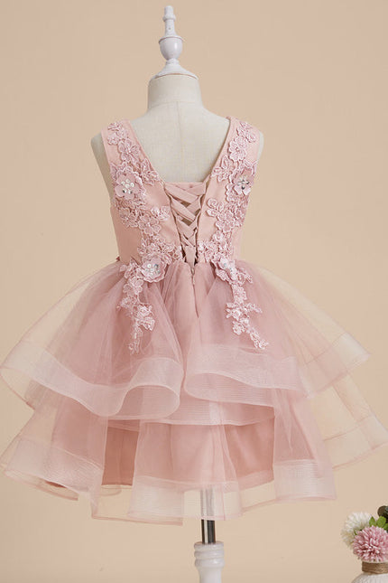 Robe Pastel Rose En Tulle Avec Dentelle - gallery 9