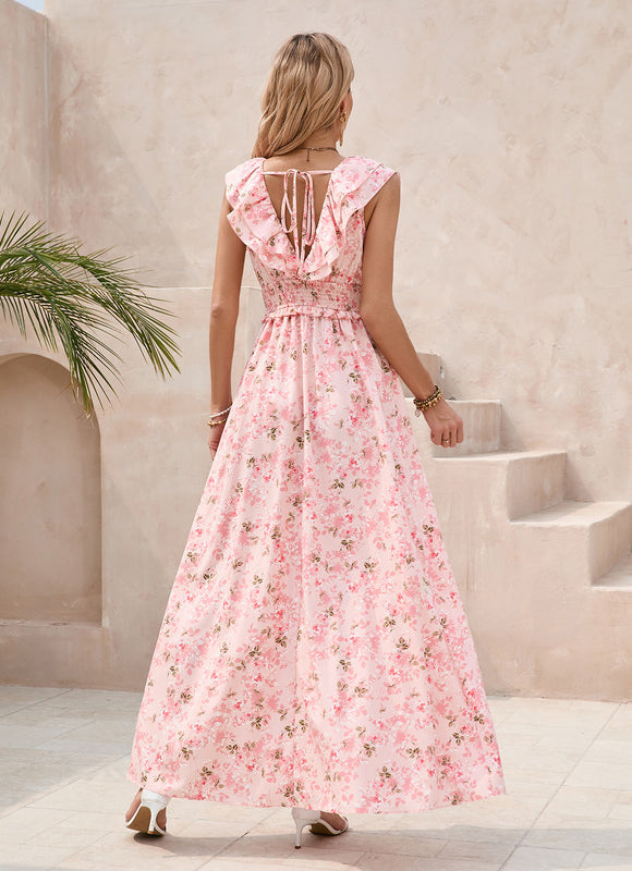 Robe Pastel Fleuri Col V Rose - gallery 5