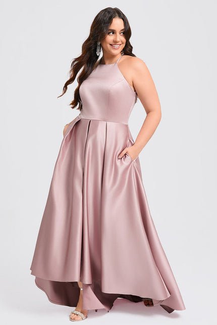 Robe Pastel Rose Satin Trapèze Élégante - gallery 8
