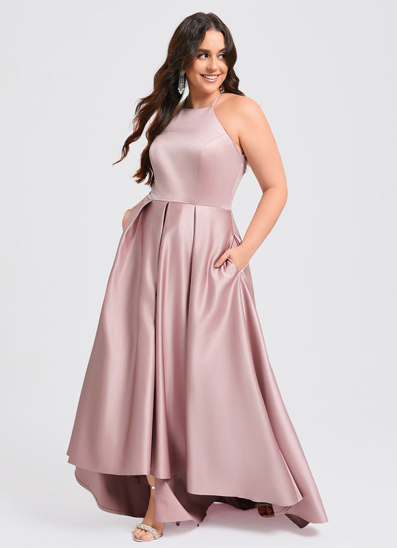 Robe Pastel Rose Satin Trapèze Élégante - gallery 8