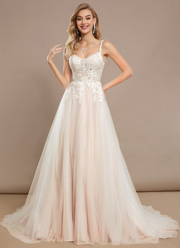 Robe Pastel Blanche Col V Traîne Tulle - gallery 3