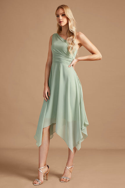 Robe Pastel Menthe Décolleté Asymétrique Volants - gallery 3