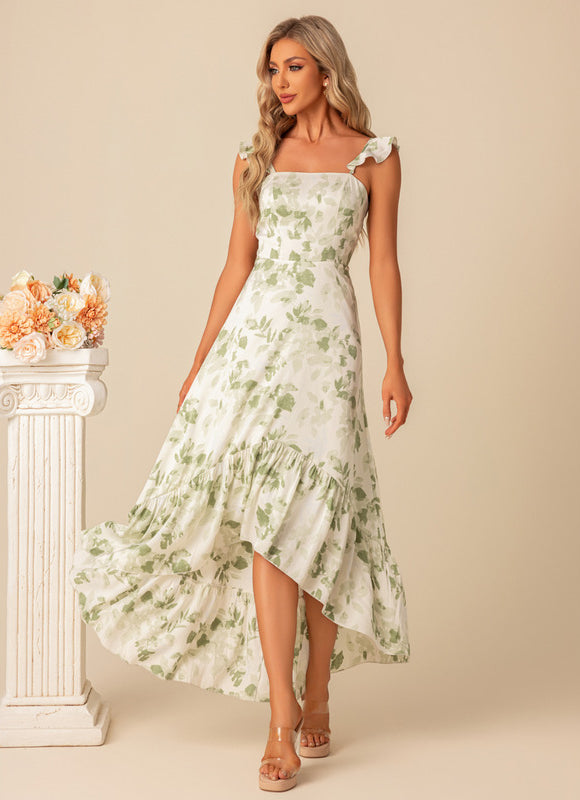 Robe Pastel Verte À Volants Floral - gallery 2