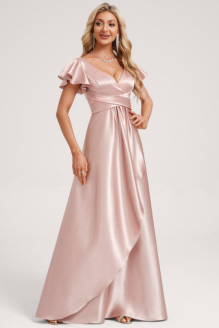 Robe Pastel Verte Satin Longueur Ras Du Sol - gallery 2