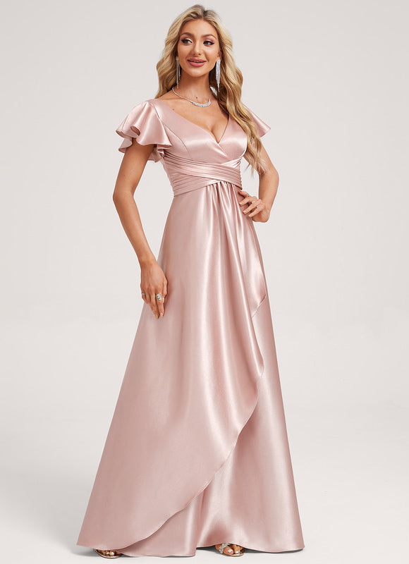 Robe Pastel Verte Satin Longueur Ras Du Sol - gallery 2