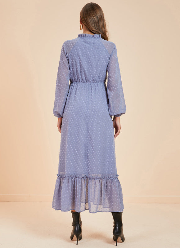 Robe Pastel Bleu Col Montant Volantée - gallery 4