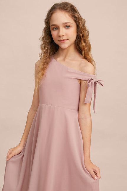 Robe Pastel Rose Décolleté Asymétrique Junior - gallery 5