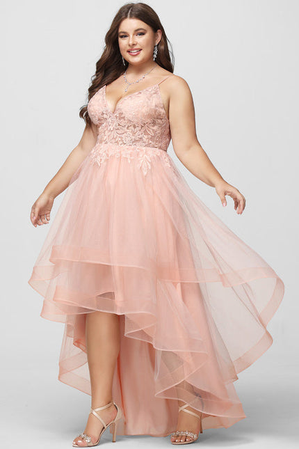 Robe Pastel Rose Col V Asymétrique Tulle - gallery 6