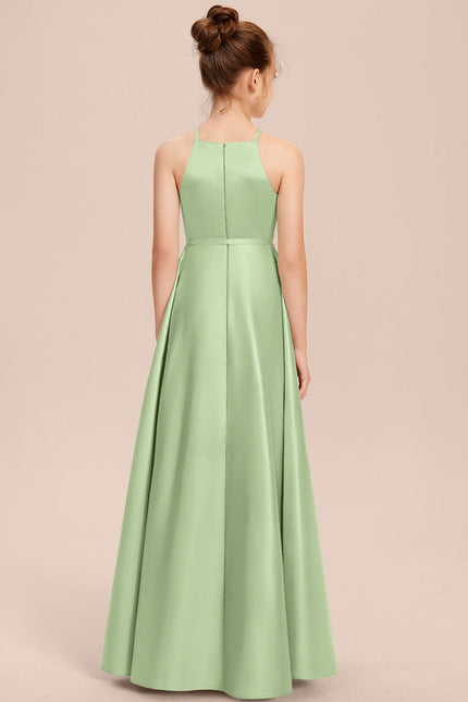Robe Pastel Satin Bleu-Vert Trapèze Asiatique - gallery 5