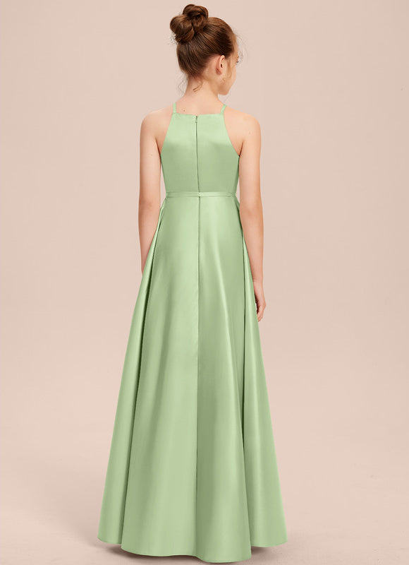 Robe Pastel Satin Bleu-Vert Trapèze Asiatique - gallery 5
