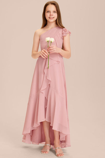 Robe Pastel Rose Décolleté Asymétrique Volants - gallery 5