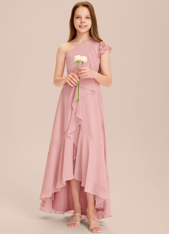 Robe Pastel Rose Décolleté Asymétrique Volants - gallery 5