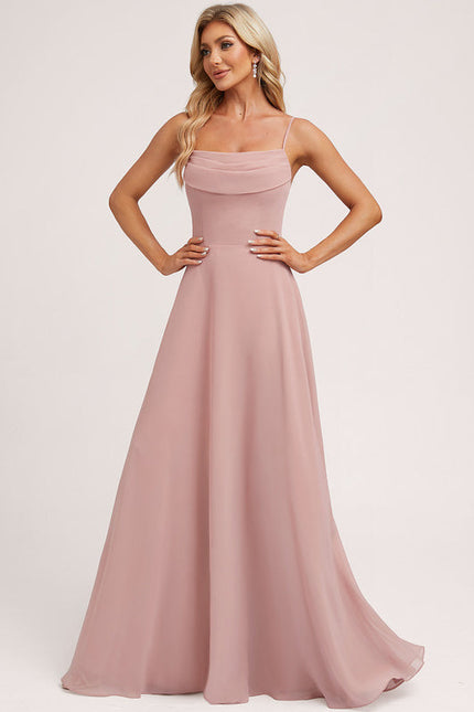 Robe Pastel Rose Décolleté Longue Avec Volants - gallery 4