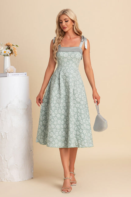 Robe Pastel Verte Trapèze Midi Jacquard - gallery 2