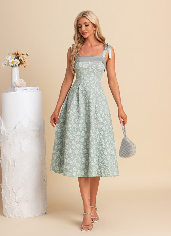 Robe Pastel Verte Trapèze Midi Jacquard - gallery 2
