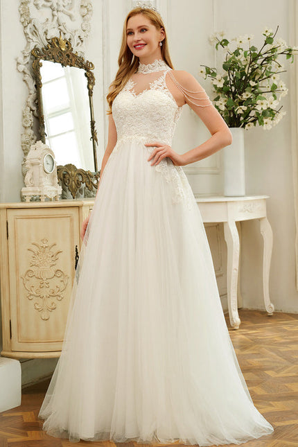 Robe Pastel Mariée Blanche Traîne Dentelle - gallery 2