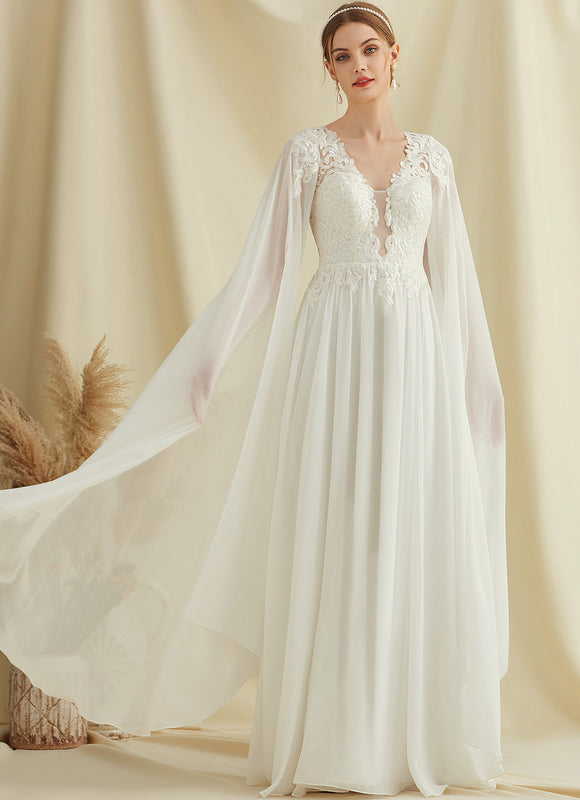 Robe Pastel Blanche Col V Longueur Ras Du Sol