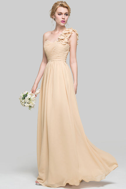 Robe Pastel Beige Décolleté Asymétrique Florale - gallery 1