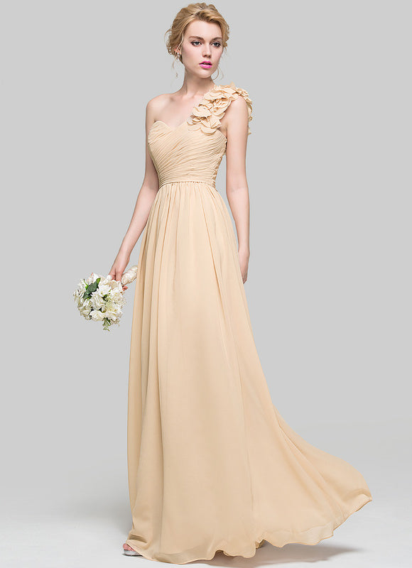 Robe Pastel Beige Décolleté Asymétrique Florale - gallery 1