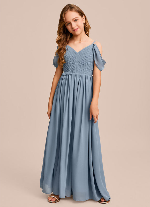 Robe Pastel Bleu Décolleté Épaules Ras Du Sol - gallery 2