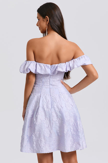 Robe Pastel Lavande Épaule Dénudée Courte - gallery 6